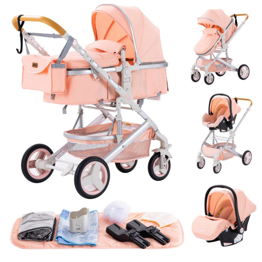 YAZOCO 3 in 1 Prams Travel System, Foldable Lightweight Baby Stroller, Adjustable Handle, Aluminum Frame for Newborn 0-4 Years Changing Bag (530 Black)