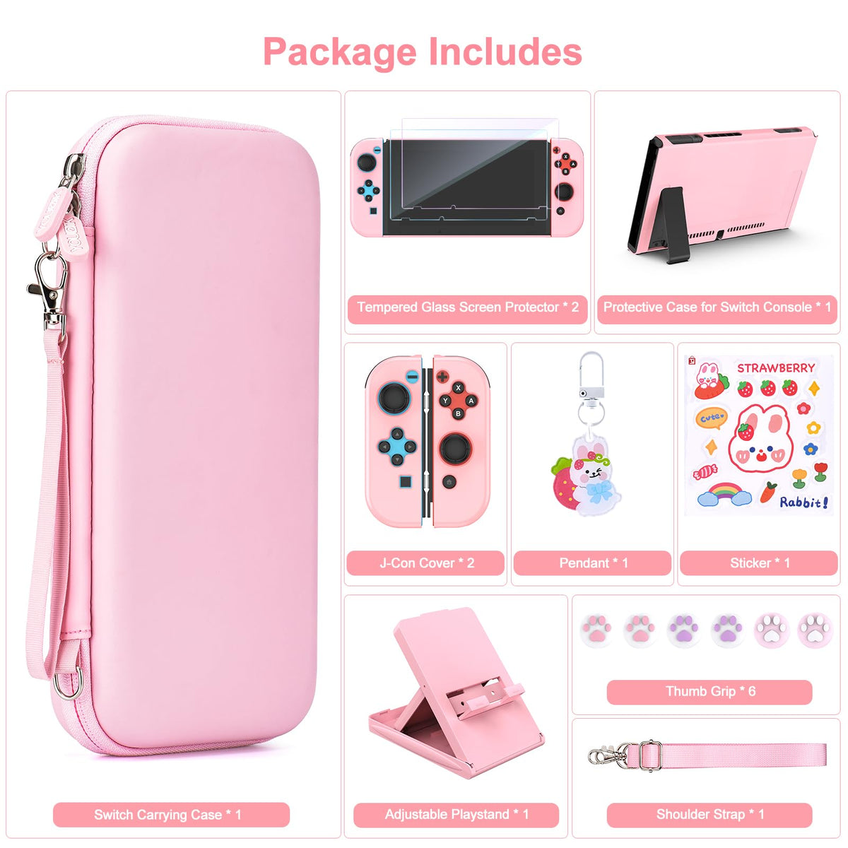Younik Switch Accessories Bundle, 17 in 1 Switch Accessories Kit for Girls Include Switch Carrying Case with 9 Game Card Slots, Adjustable Stand, Protective Case for Switch Console & J-Con (Blue)