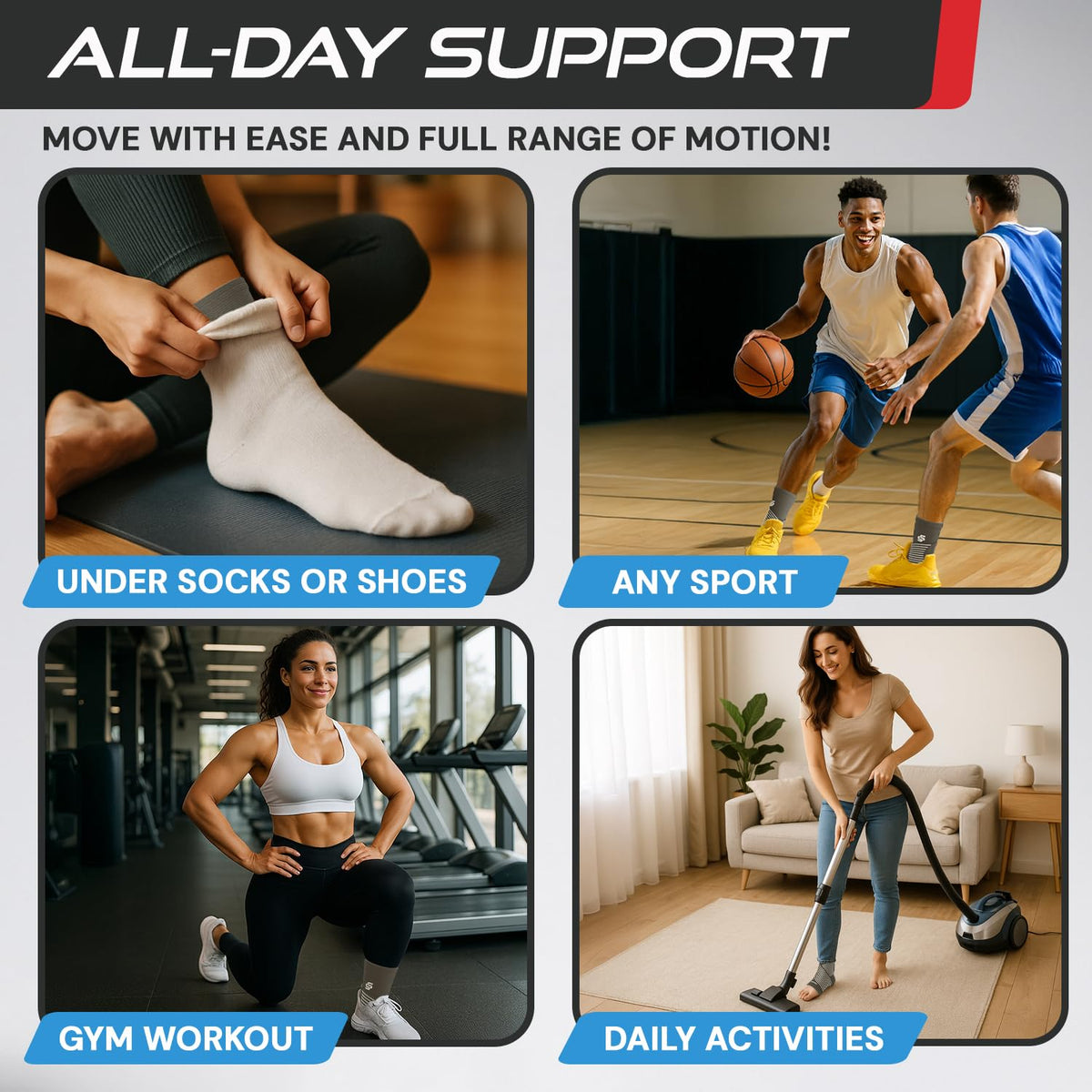 Sleeve Stars Ankle Brace Men & Women Support (Single/L:12"-13"/Black)