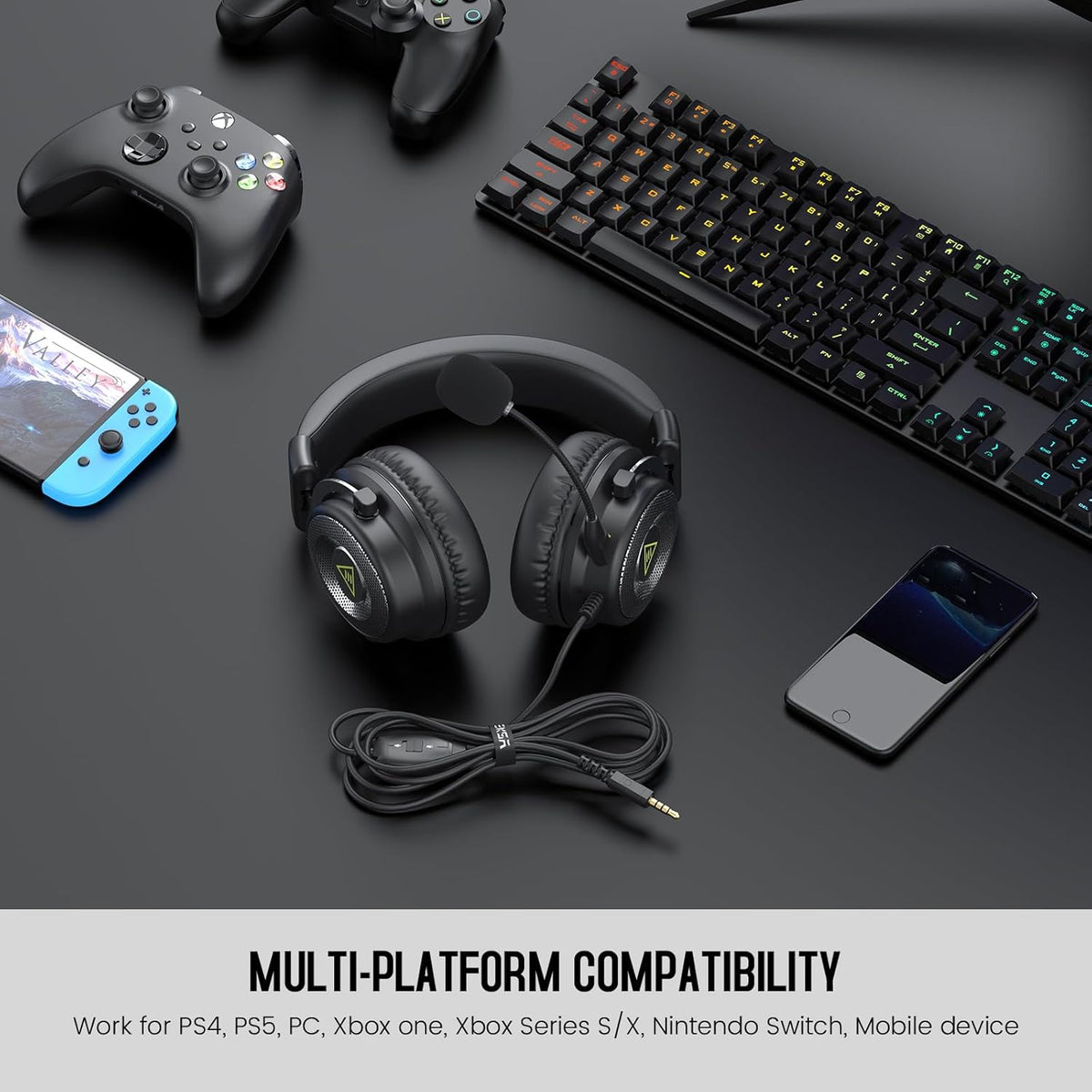 EKSA E900 Wired Gaming Headset for Xbox One - PC Headset with Detachable Noise Cancelling Microphone, 3D Stereo Sound 50mm Driver- Gaming Headphones for Xbox S/X, PS4 PS5, Switch, Laptop (Sliver)
