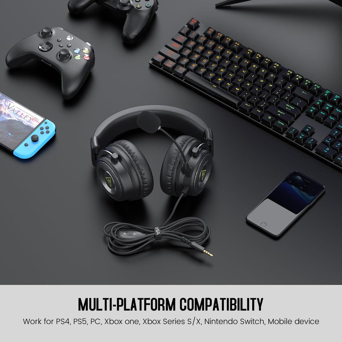 EKSA E900 Wired Gaming Headset for Xbox One - PC Headset with Detachable Noise Cancelling Microphone, 3D Stereo Sound 50mm Driver- Gaming Headphones for Xbox S/X, PS4 PS5, Switch, Laptop (Sliver)