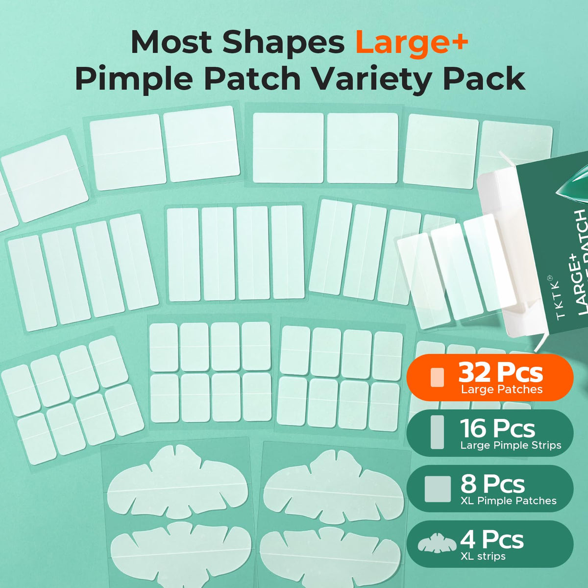 TKTK 443 Count Pimple Patches for Face, Hydrocolloid Spot Stickers, 5 Sizes