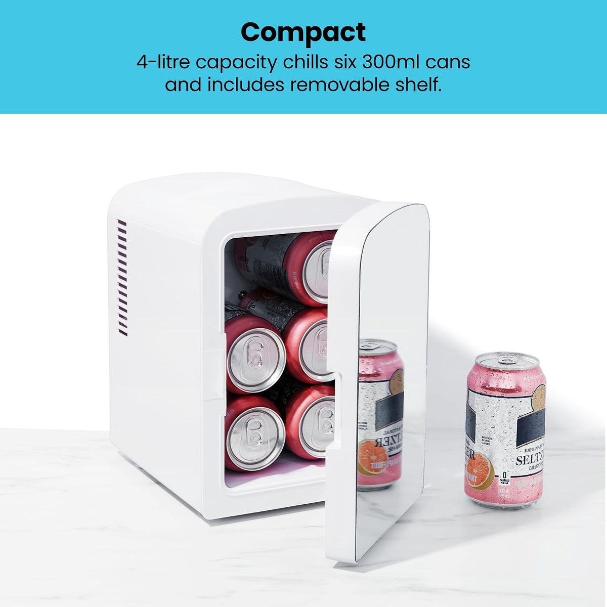 Iceman Mini Portable Eraser Personal Fridge, Cools & Heats, 4 Litre Capacity, Chills 6 12oz cans, 100% Freon-Free & Eco Friendly, Includes Plugs for Home Outlet & 12V Car Charger, Black
