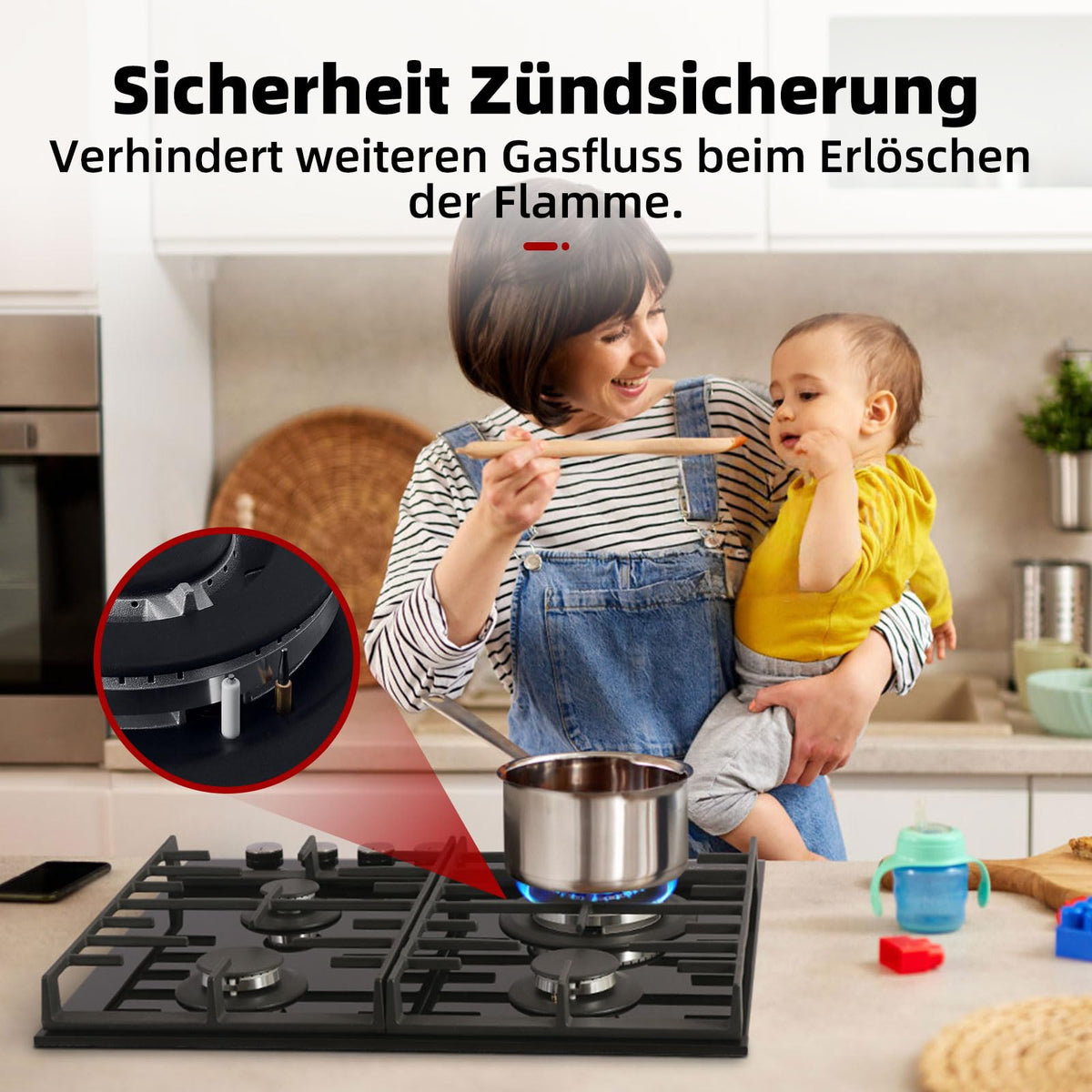 GASLAND GH60SF 60cm Built-in Gas Hob, 4 Burners Stainless Steel Gas Cooktop with Flame Failure Protection, NG/LPG Convertible, 8000W