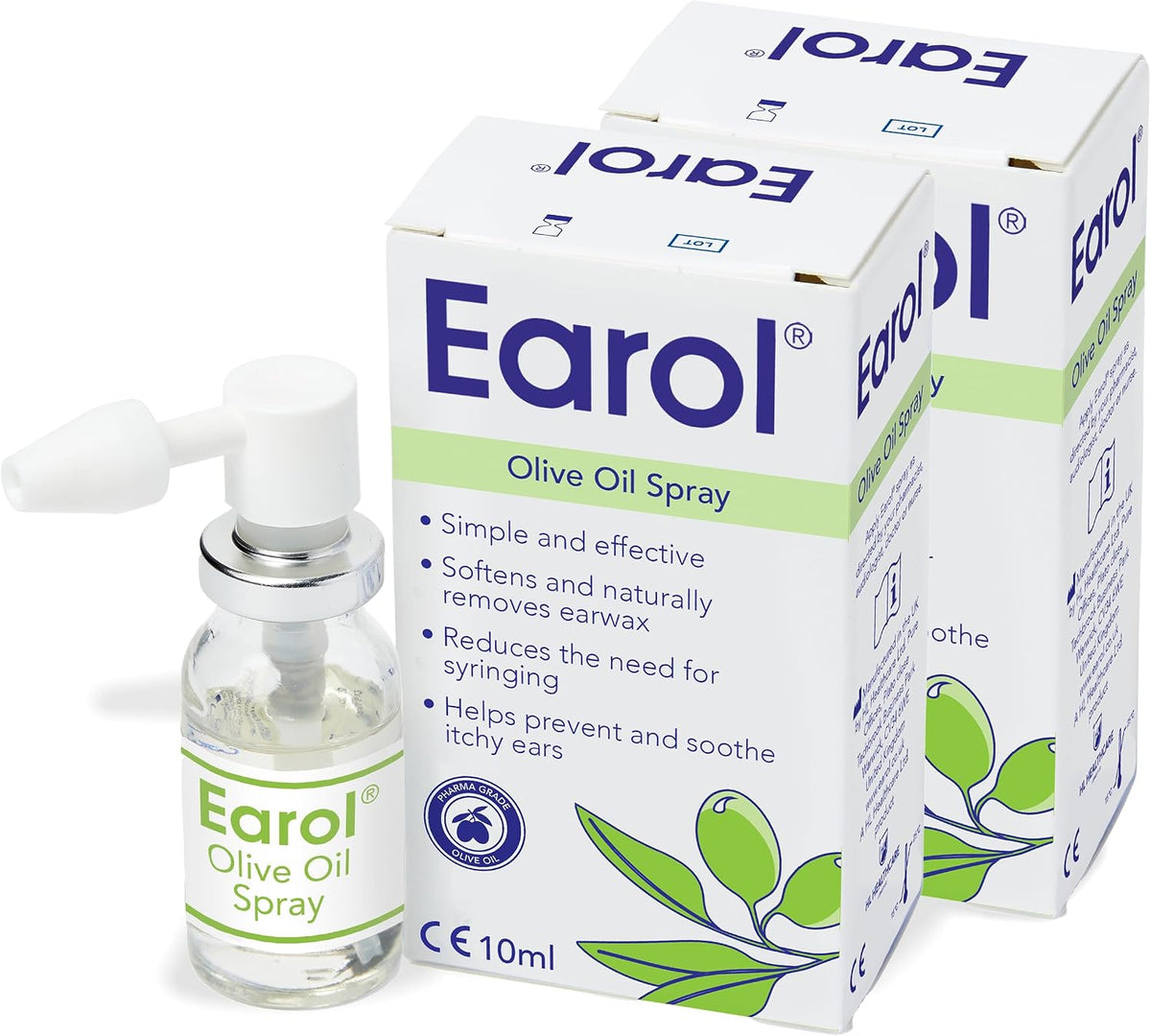 Earol Olive Oil Ear Wax Removal Spray, Clinically Proven, 10ml (Pack of 2)
