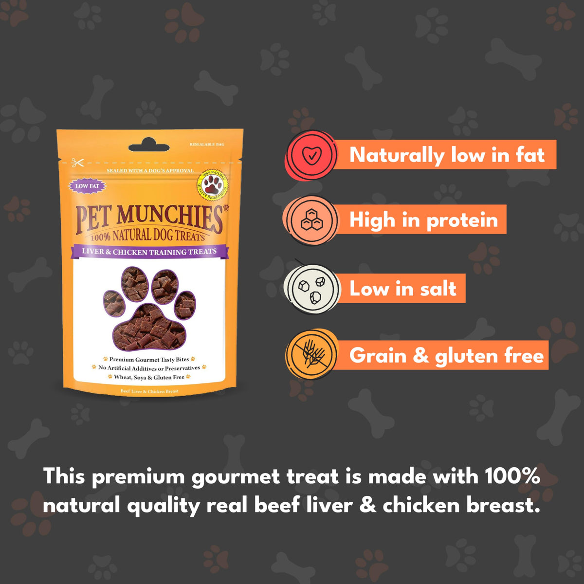 Pet Munchies Venison & Beef Liver Dog Training Treats, Grain Free Tasty Bites with Natural Real Meat, Low in Fat 50g