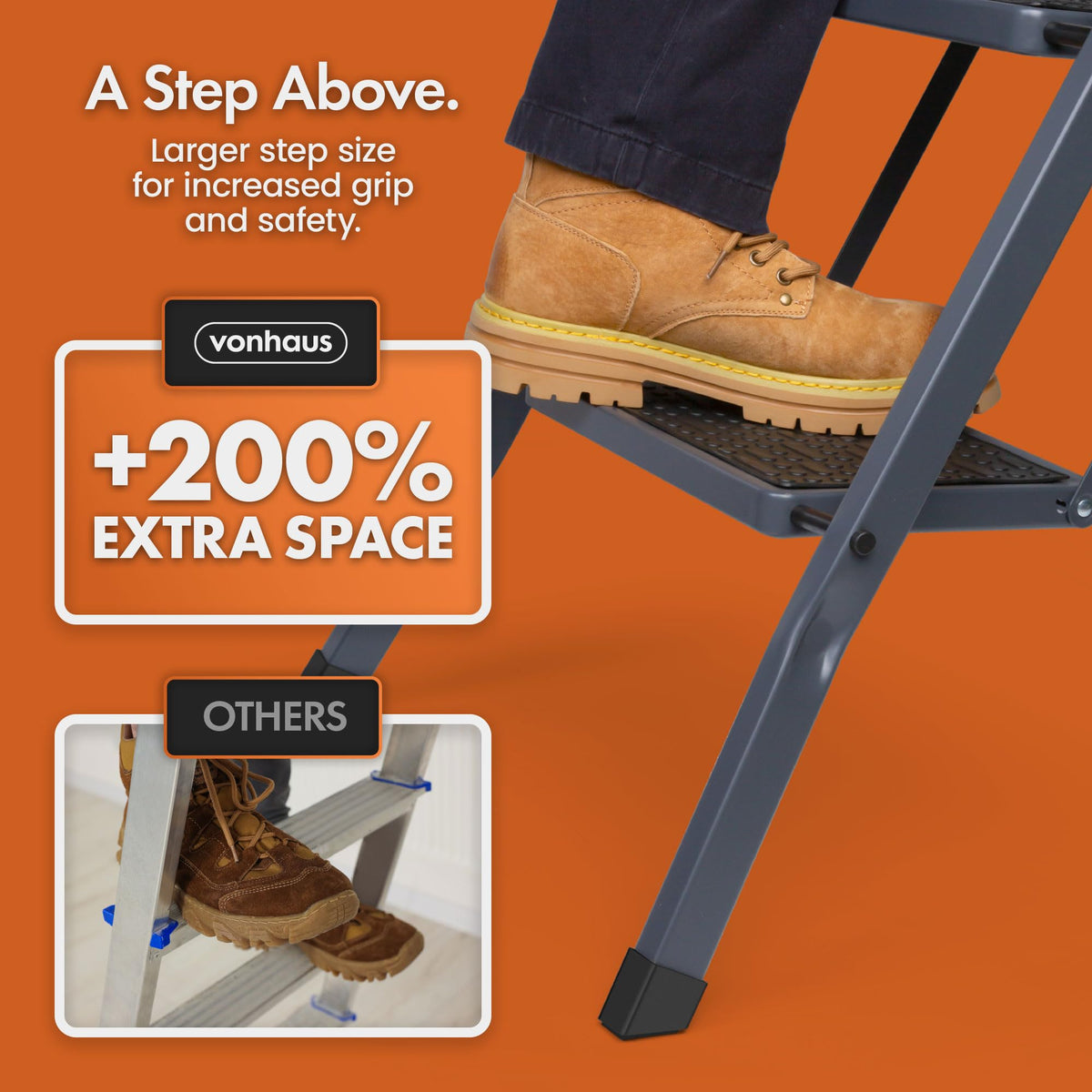 VonHaus 3 Step Ladder – Premium Quality Folding Step Ladder for DIY and Gardening - Anti Slip Feet, Easy to Store Ladder, 150KG Max Capacity - Durable Steel