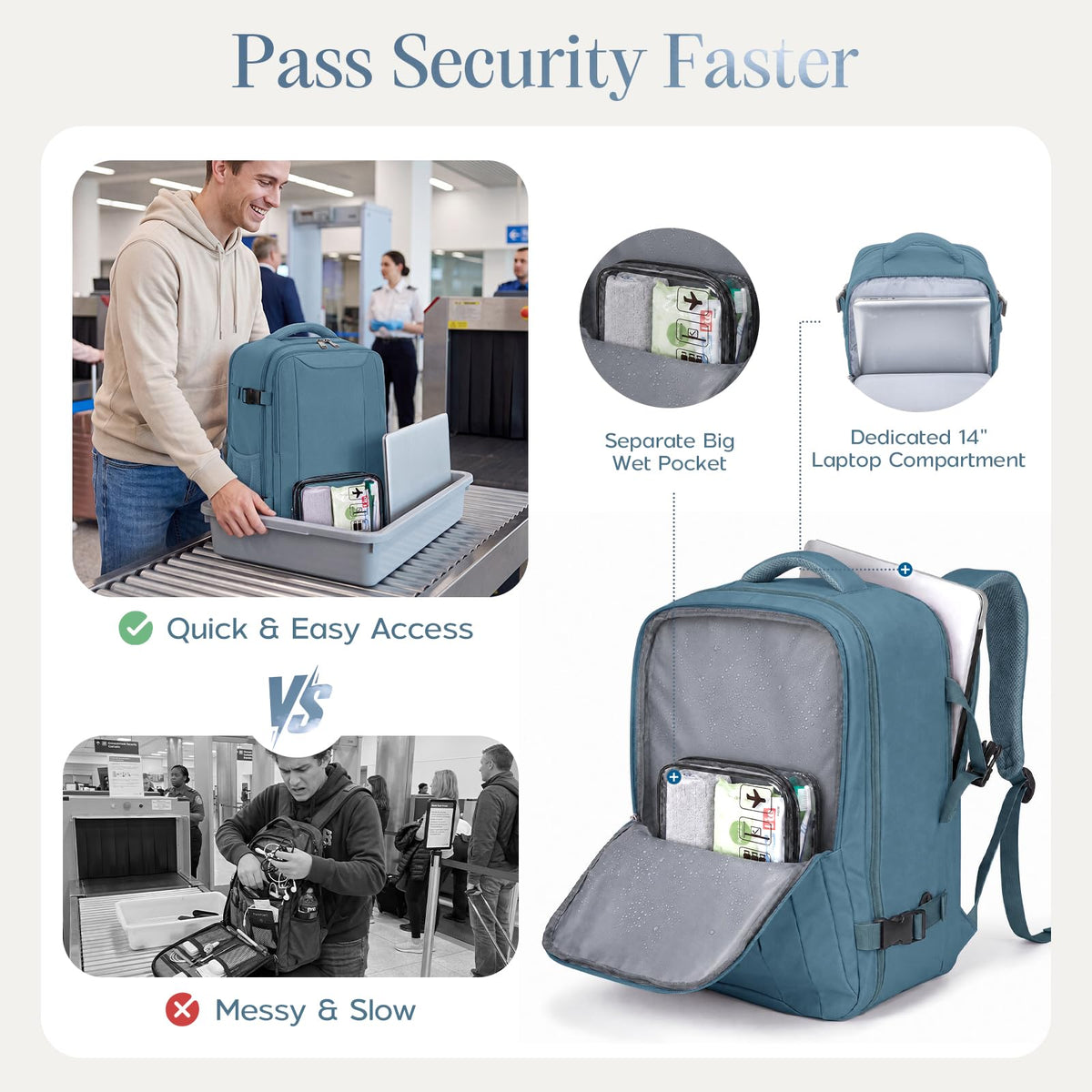 Xkdoai for Ryanair Cabin Bags 40x30x20,Backpack with TSA Approved Clear Bag