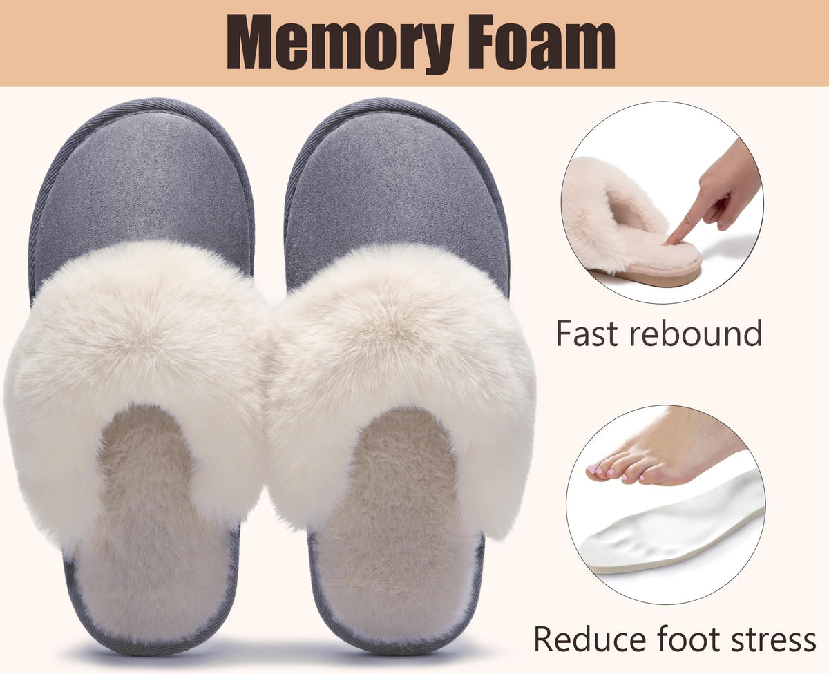 Misolin Womens Slippers With Memory Foam Fluffy Slip-on House