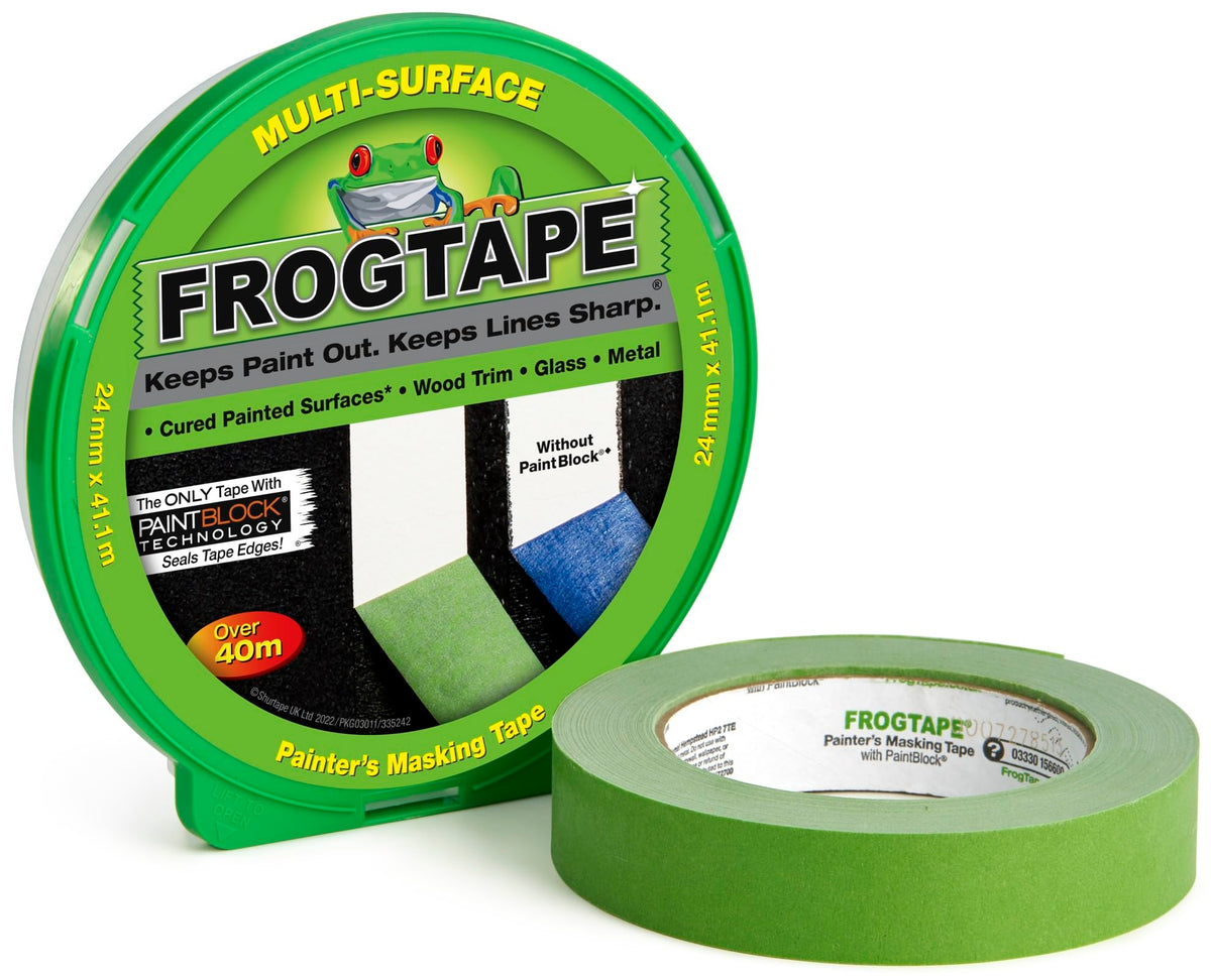 Frog Tape Green Multi Surface Painters Masking Tape, Indoor Painting and Decorating For Sharp Lines and No Paint Bleed 24mm x 55m