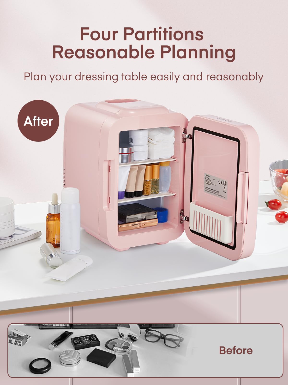 FOHERE Mini Fridge for Bedrooms, 5L/6 Can Portable Skincare Fridge