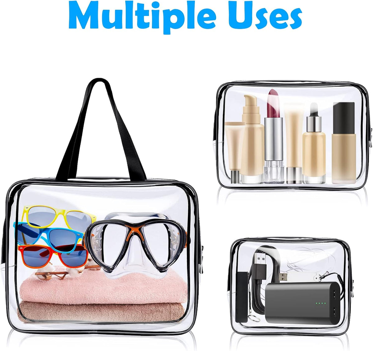 Aucuu Clear Toiletries Bag, 3 Pack PVC Waterproof Toiletries Carry Pouch, TSA Approved Travel Toiletry Bag with Zipper, Multi-Size Cosmetic Makeup Bags for Men, Women and Kids - Travel Business
