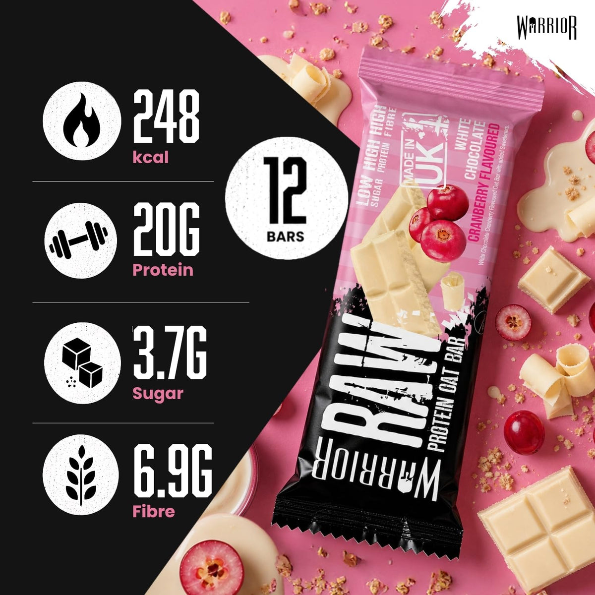 Warrior RAW Protein Bars 12 x 75g High Protein Oat Flapjack Snack