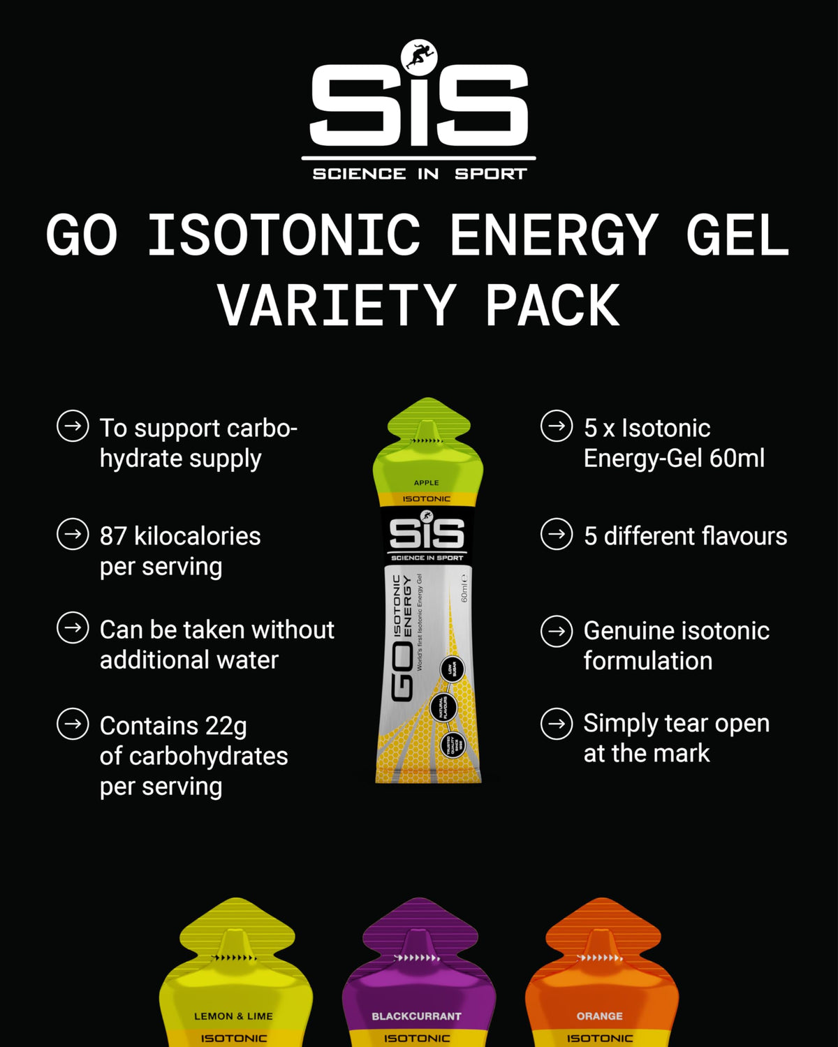 Science in Sport GO Isotonic Energy Gels Mixed, Mixed Flavours, 7 x 60ml