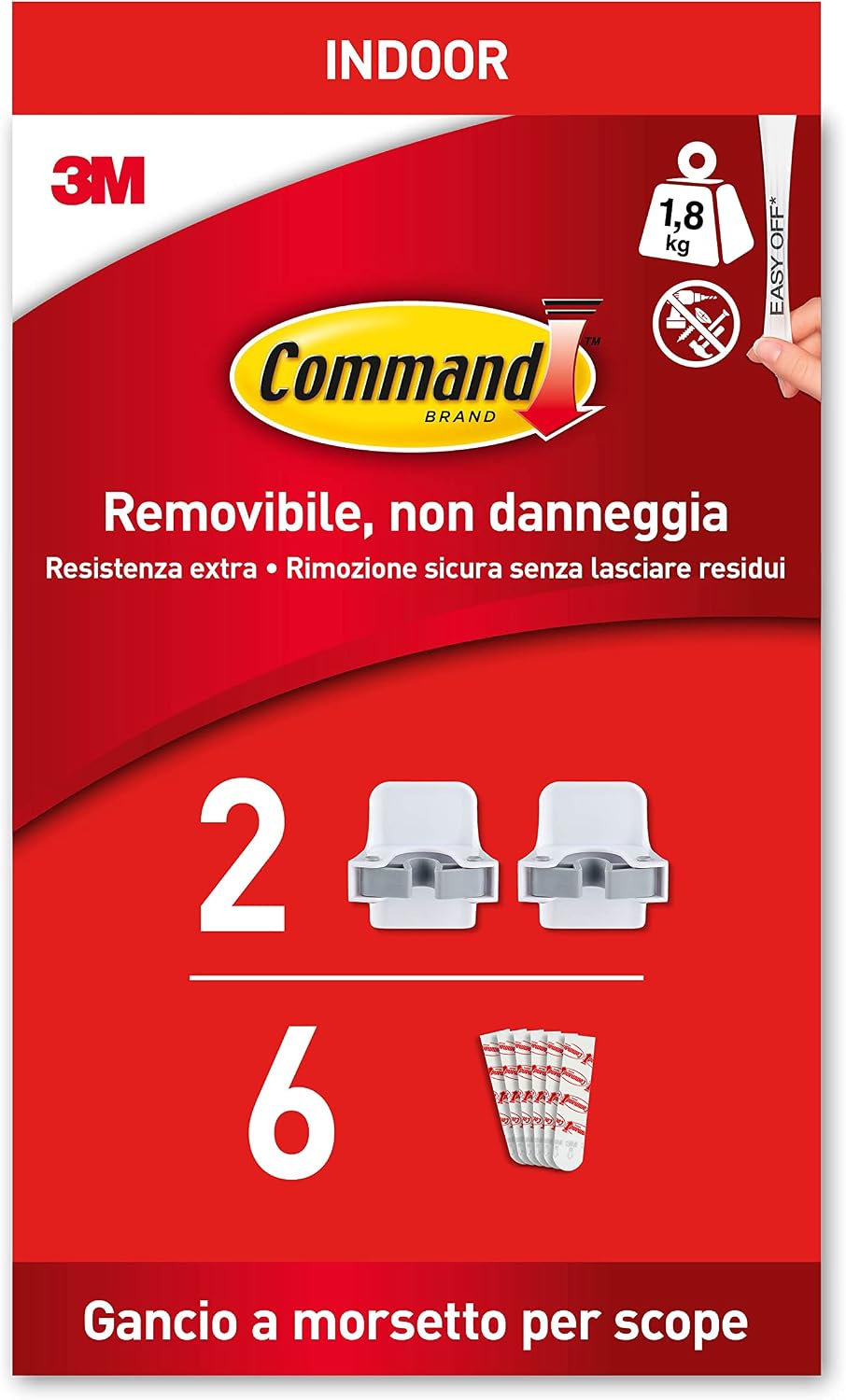 Command Broom Grippers, White, 2 Hooks and 6 Adhesive Strips