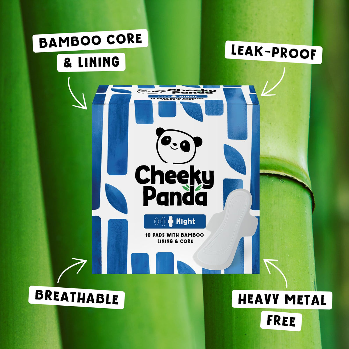 The Cheeky Panda Organic Sanitary Towels for Women – Heavy Flow – 12 Organic Pads Per Pack - with Bamboo Pads and Core