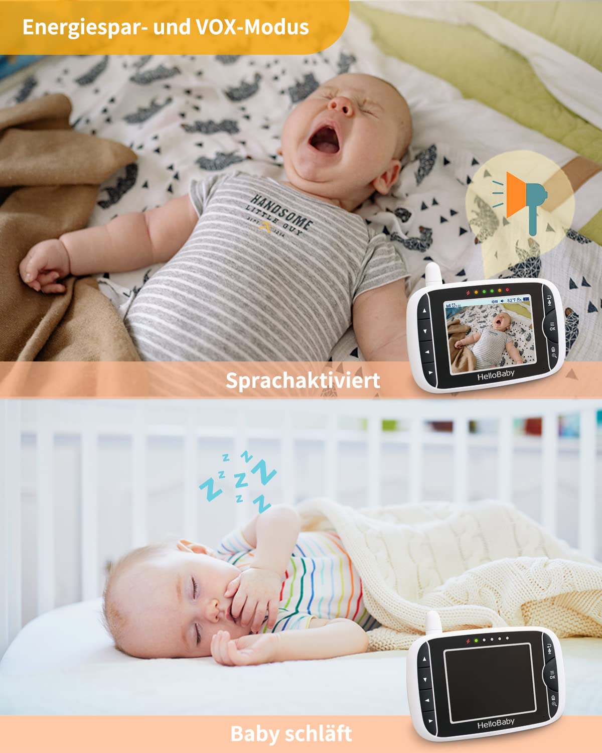 HelloBaby Baby Monitor,29-Hour Battery Life,Upgrade Baby Monitor with Camera and Night Vision,No Wifi,355°/120° Remote Pan Tilt Camera 2x Zoom, ECO Mode,2-way talk,Up to 1000ft,Temperature