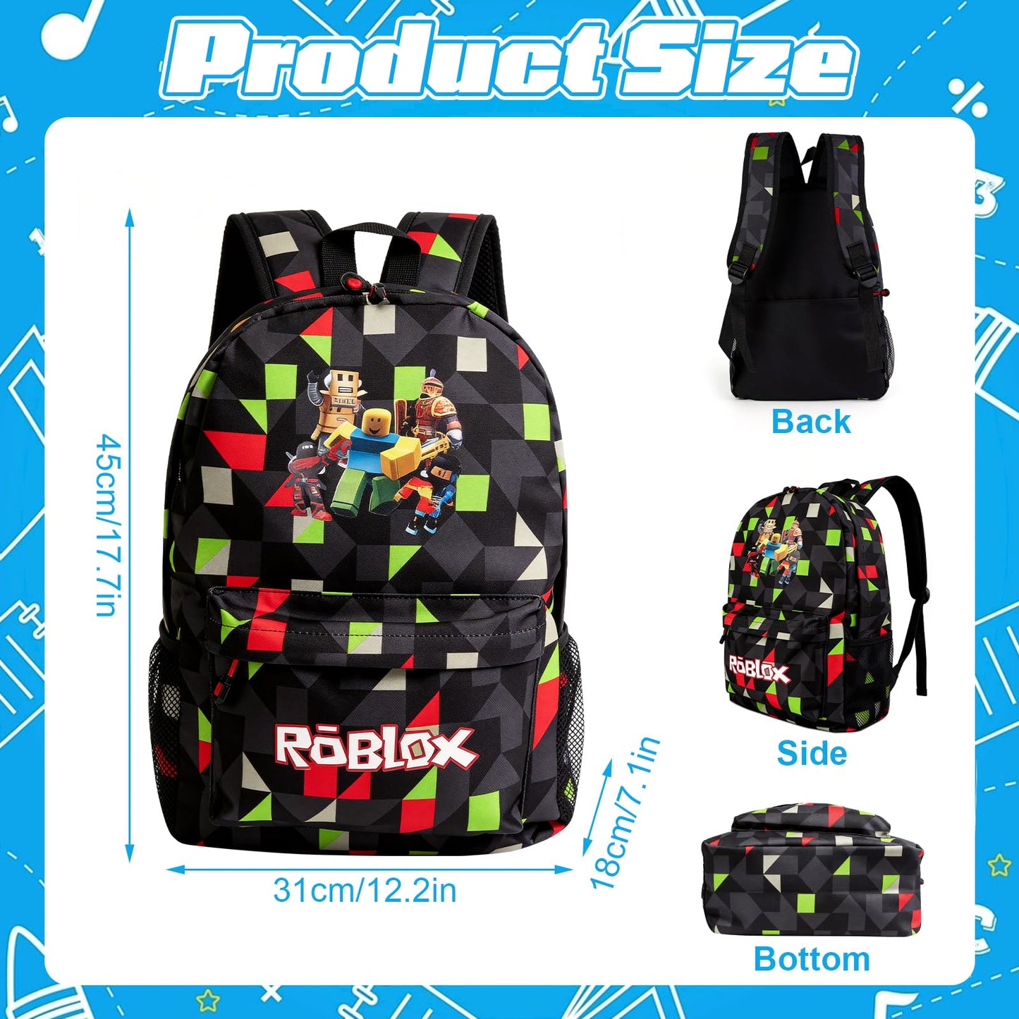 yumcute De-mn Backpack Kids, Teen Game School Bags, Children Primary Schoolbag, Children's School Backpack, 17 Inch Large Capacity Travel Rucksack Waterproof Boys Girls Book Bags for Aged 3-12 Years
