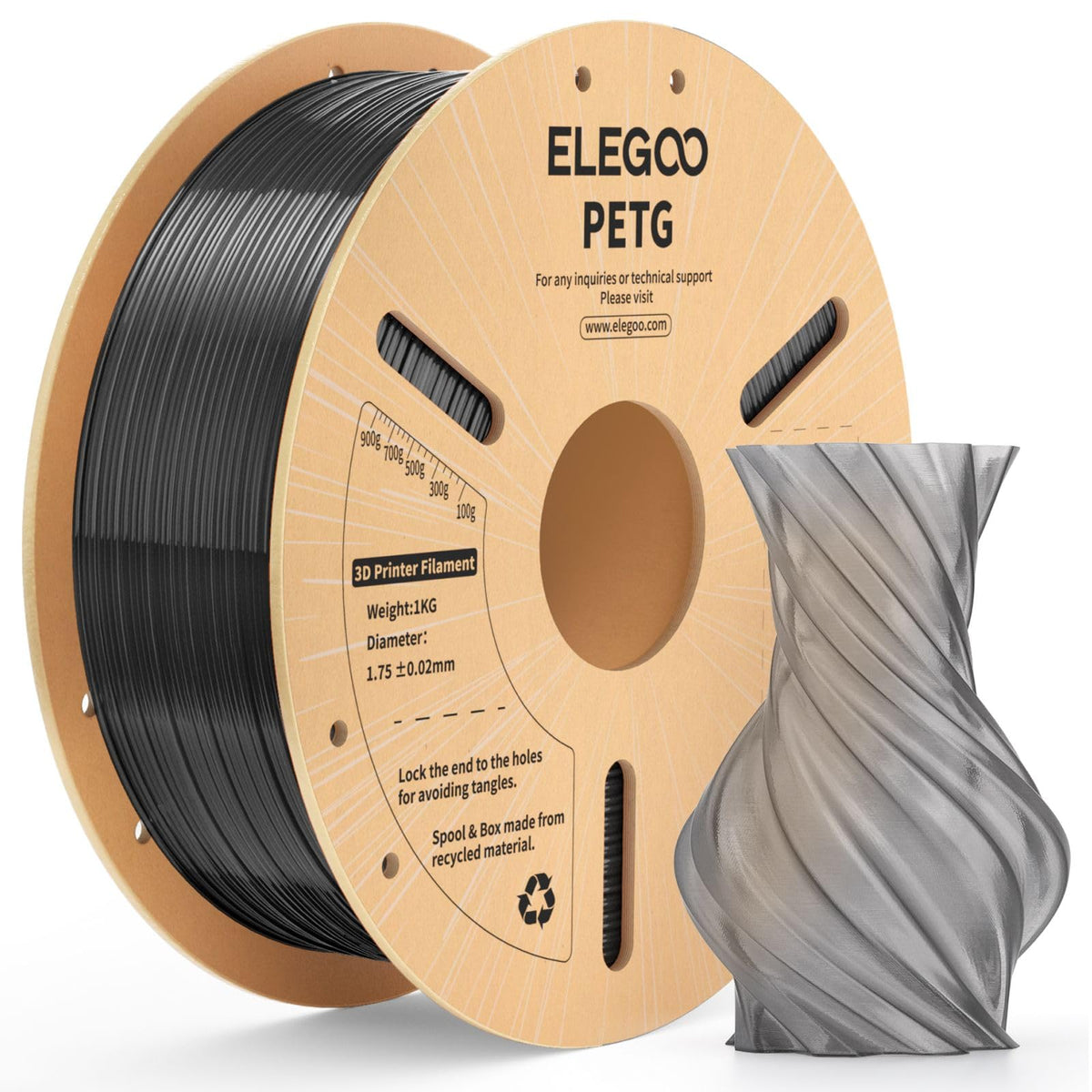 ELEGOO Rapid PETG 3D Printer Filament 1.75mm Black 1KG