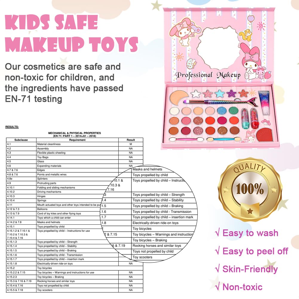 Aomig Kids Makeup Sets for Girls, 37 Pcs Washable Children's Make Up Kit with 8 Brushes, Non-Toxic Cosmetic Beauty Set Gift for Kids, Princess Pretend Play Games Toys Birthday Christmas Presents