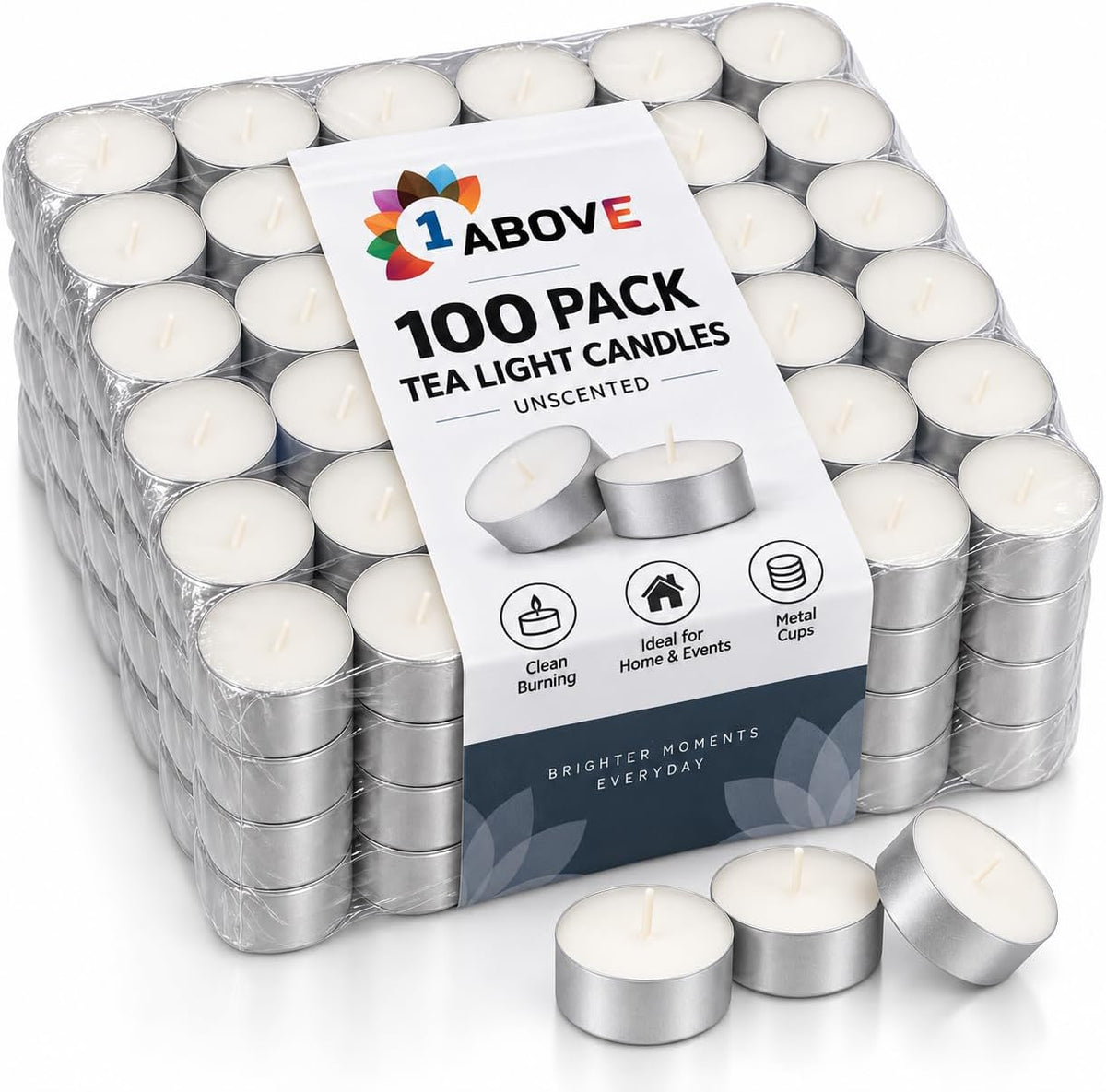 Unscented 8-Hour Tea Light Candles, 50 Pack, Cotton Wicks