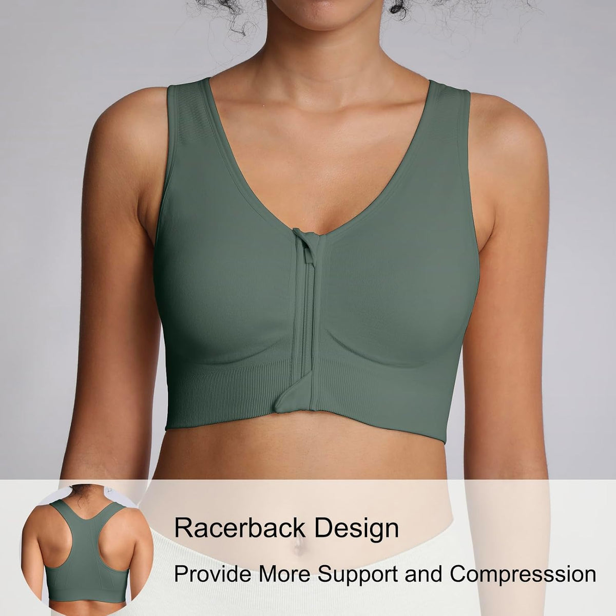 Lemef Front Zipper Sports Bras High Impack Post Op Compression Bras for Women Post Surgery Wireless Racerback Yoga Bra