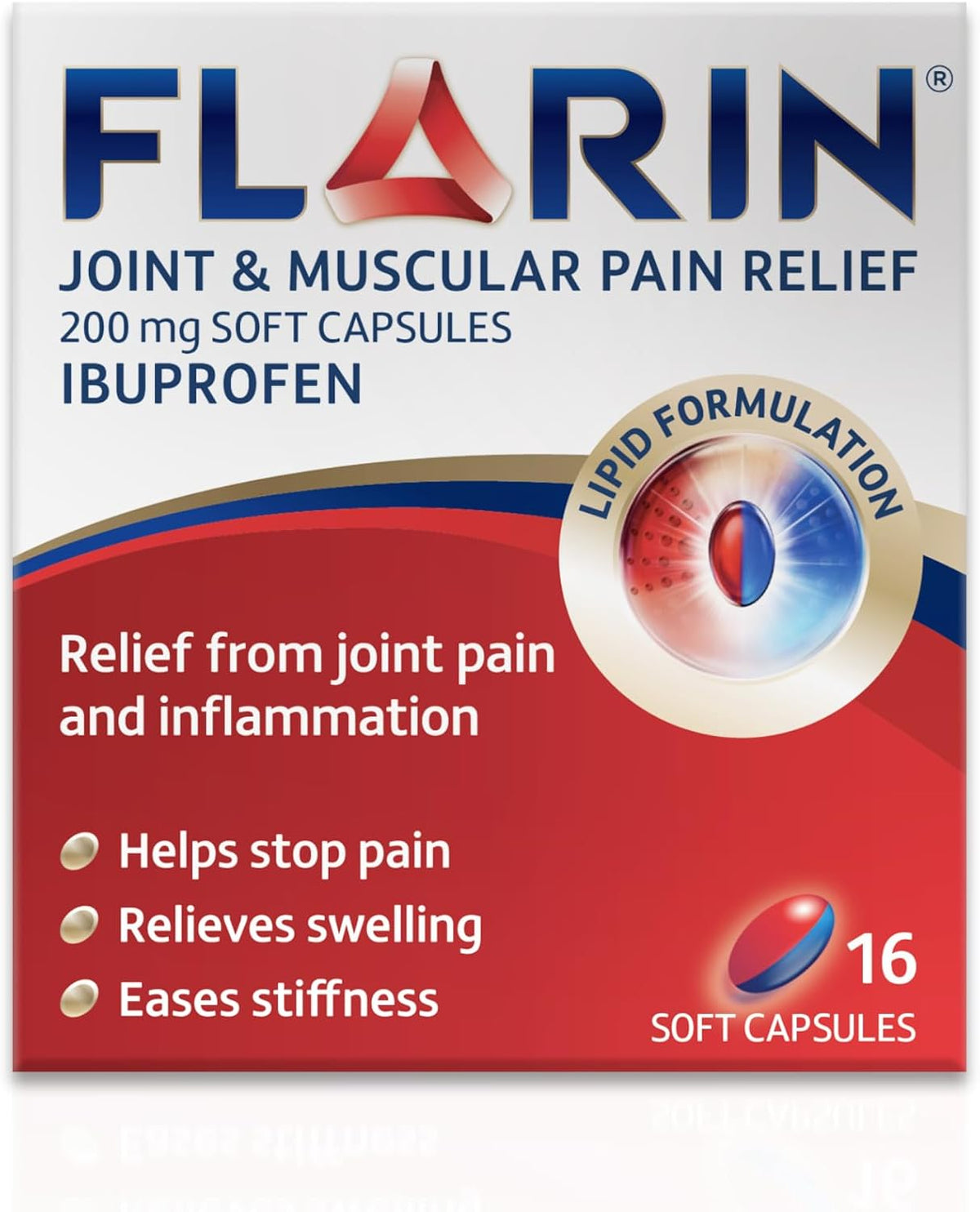 Flarin Joint & Muscular Pain Relief, 200mg Ibuprofen, 16 Soft Capsules