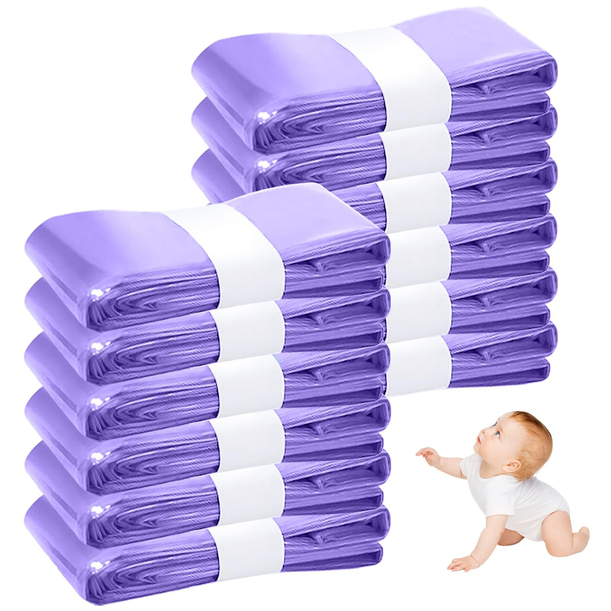 12er-Pack Nappy Bin Refills, vacvad 4.5m Diaper Bin Pail Disposal Bags, Nappy Bin Liners Replacement Strong Seal & Tear Resistance, Compatible with Most Nappy Disposal Systems (Blue)