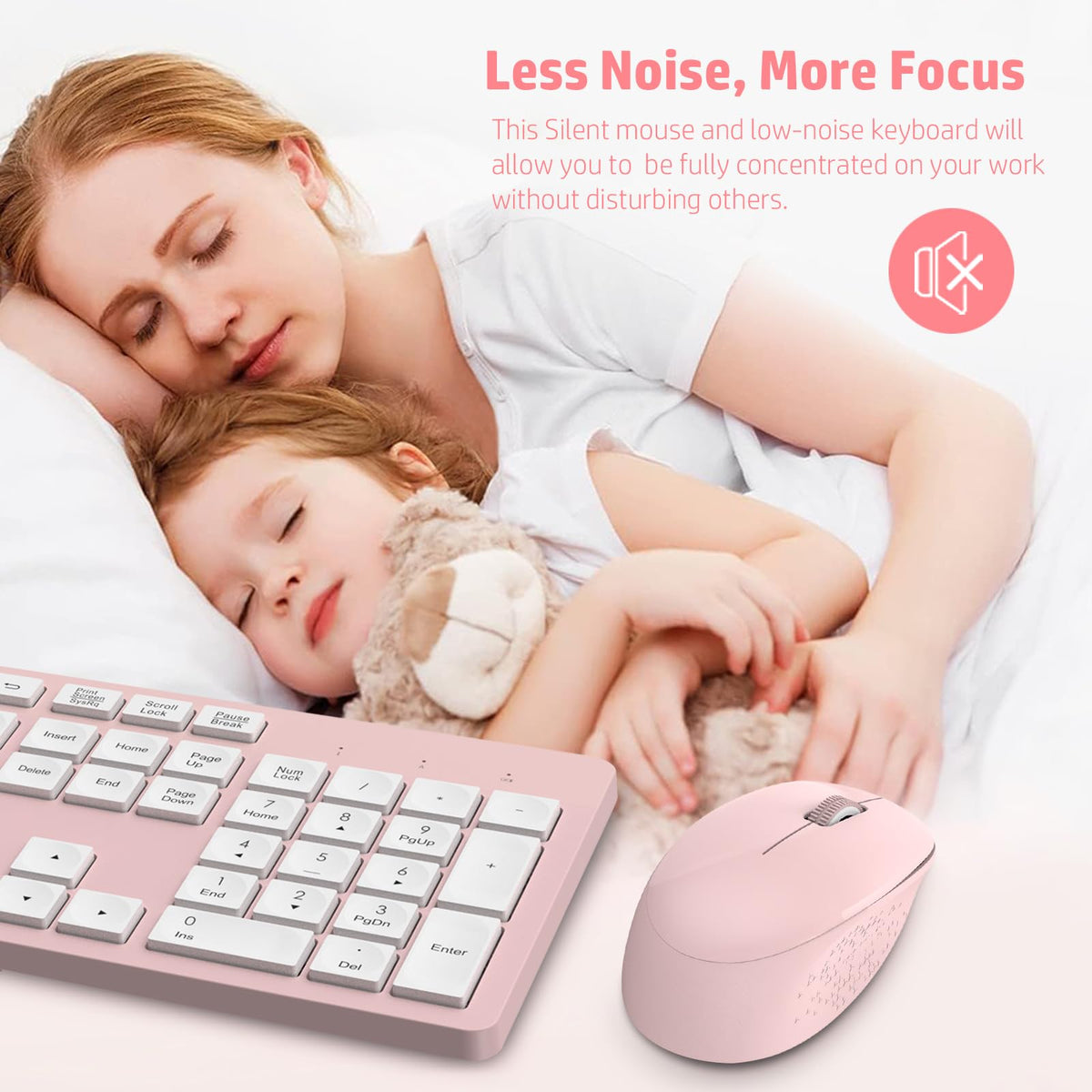 LeadsaiL Wireless Keyboard and Mouse Set, 2.4GHz USB Computer Keyboards and Mouse Combo, Full Size UK QWERTY Layout, Ergonomic Design with 12 Multimedia Shortcuts for HP/Lenovo Laptop and Mac-Purple