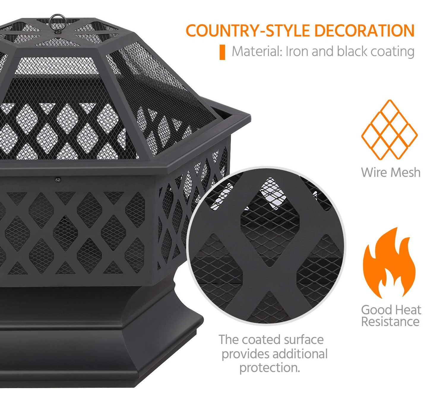 Yaheetech Fire Pit Heavy Duty Fire Bowl Large Fire Pit with Mesh Poker for Outside Patio Heater/Camping Bonfire/Garden/Backyard/Poolside, Hexagon Shaped, Black