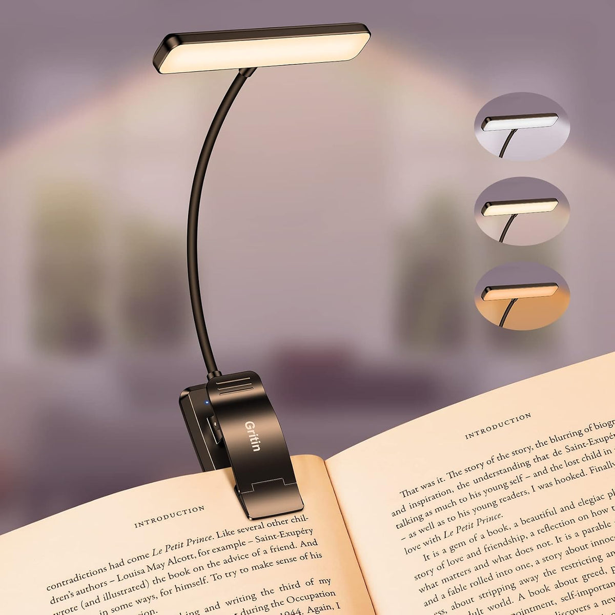 Gritin 19 LED Rechargeable Book Light for Reading in Bed - Memory Function