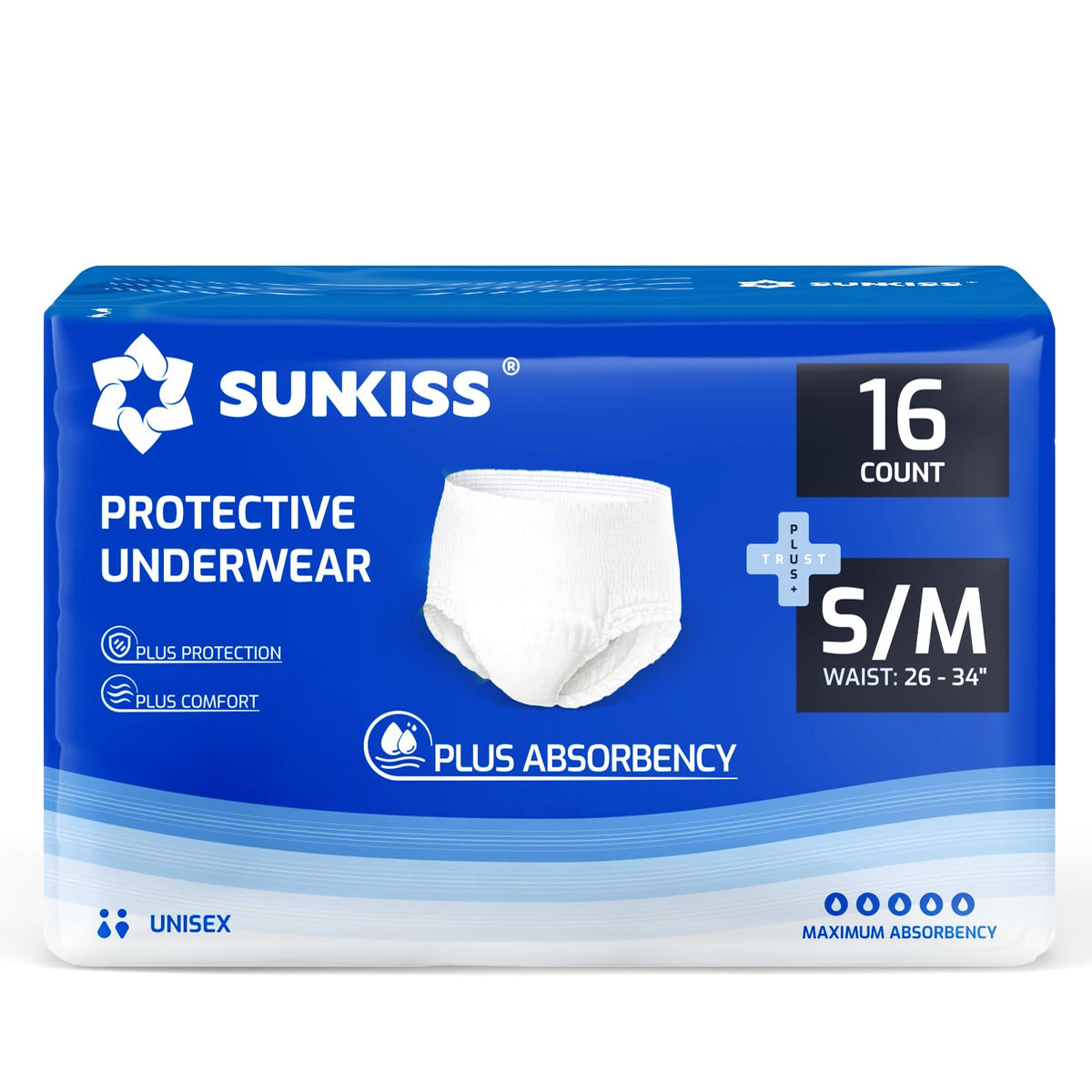 SUNKISS Incontinence Pants for Men and Women, Small/Medium, 64 Count (4×16)