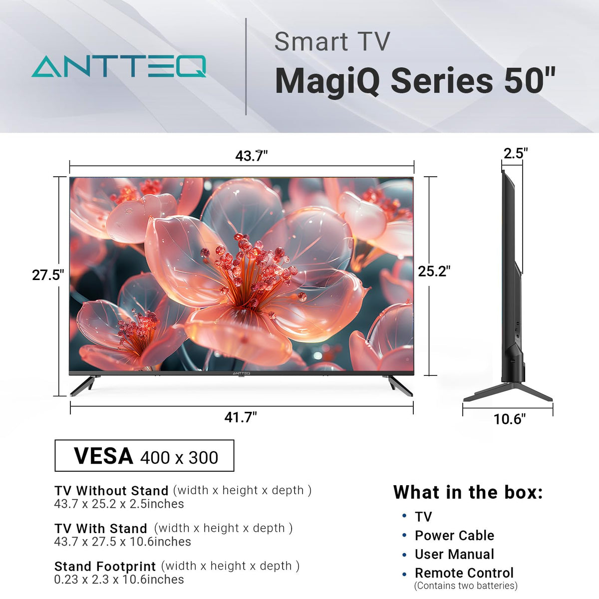 Antteq 32 Inch TV, Central Stand Design TV 720P Freeview HD Dolby Audio DVB T2/S2 LED Television, HDMI USB Media Player Monitor PS5 Xbox, Standard Nonsmart TV Small Screen for Bedroom Kitchen Black