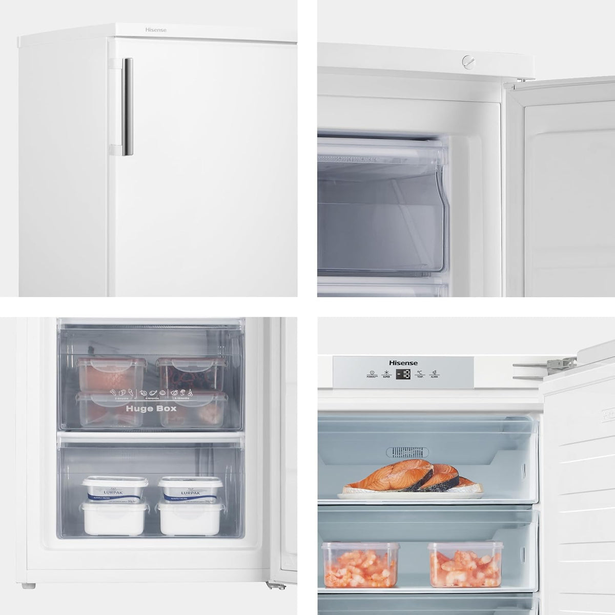 Hisense FV105D4BW21 56cm Under-Counter Freezer, 82-Litre Capacity, Reversible Door, 3 Freezer Drawers, White, E Rated