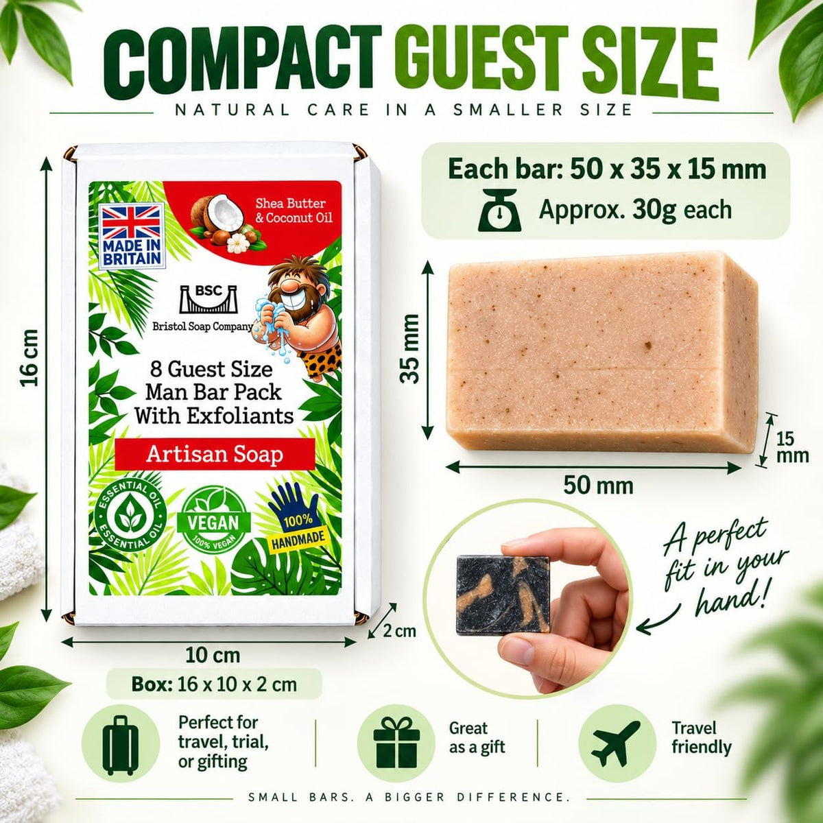 Bristol Soap Company Artisan Soap Guest Size Man Bar Pack, 8 x 30g