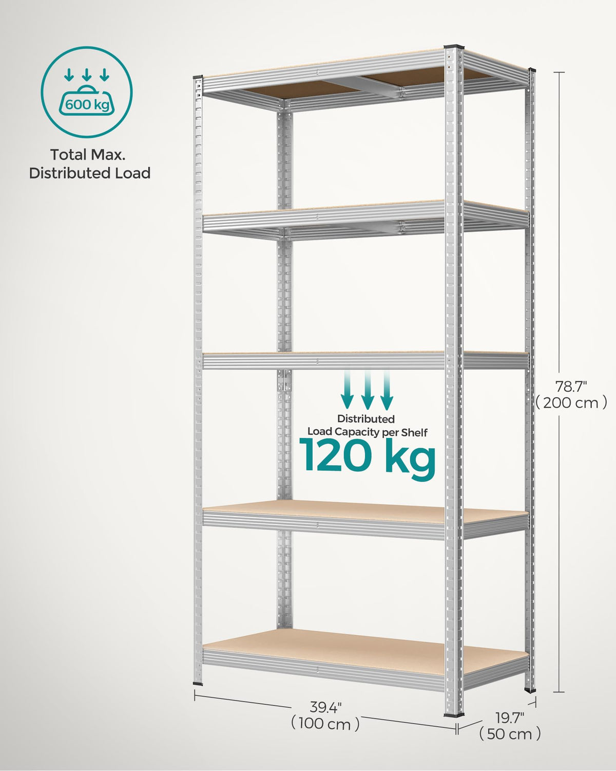 SONGMICS 5-Tier Heavy-Duty Shelving Units, Set of 2, Boltless Assembly