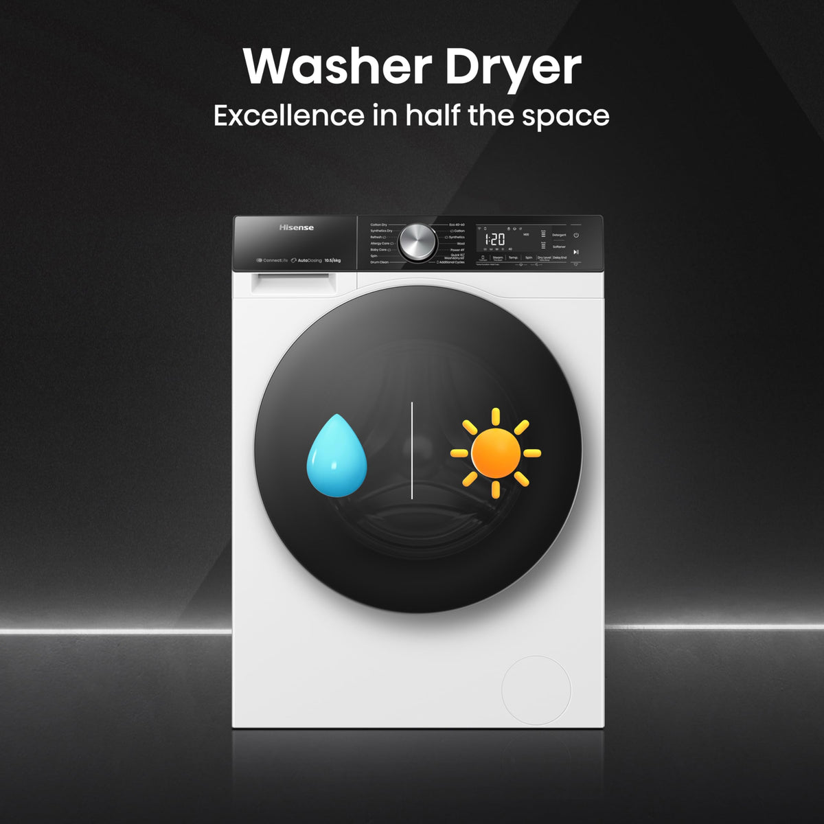 Hisense 3S Series WD3S8043BB3 Wifi Connected 8Kg and 5Kg Washer Dryer with 1400 rpm - Black - A-D Rated