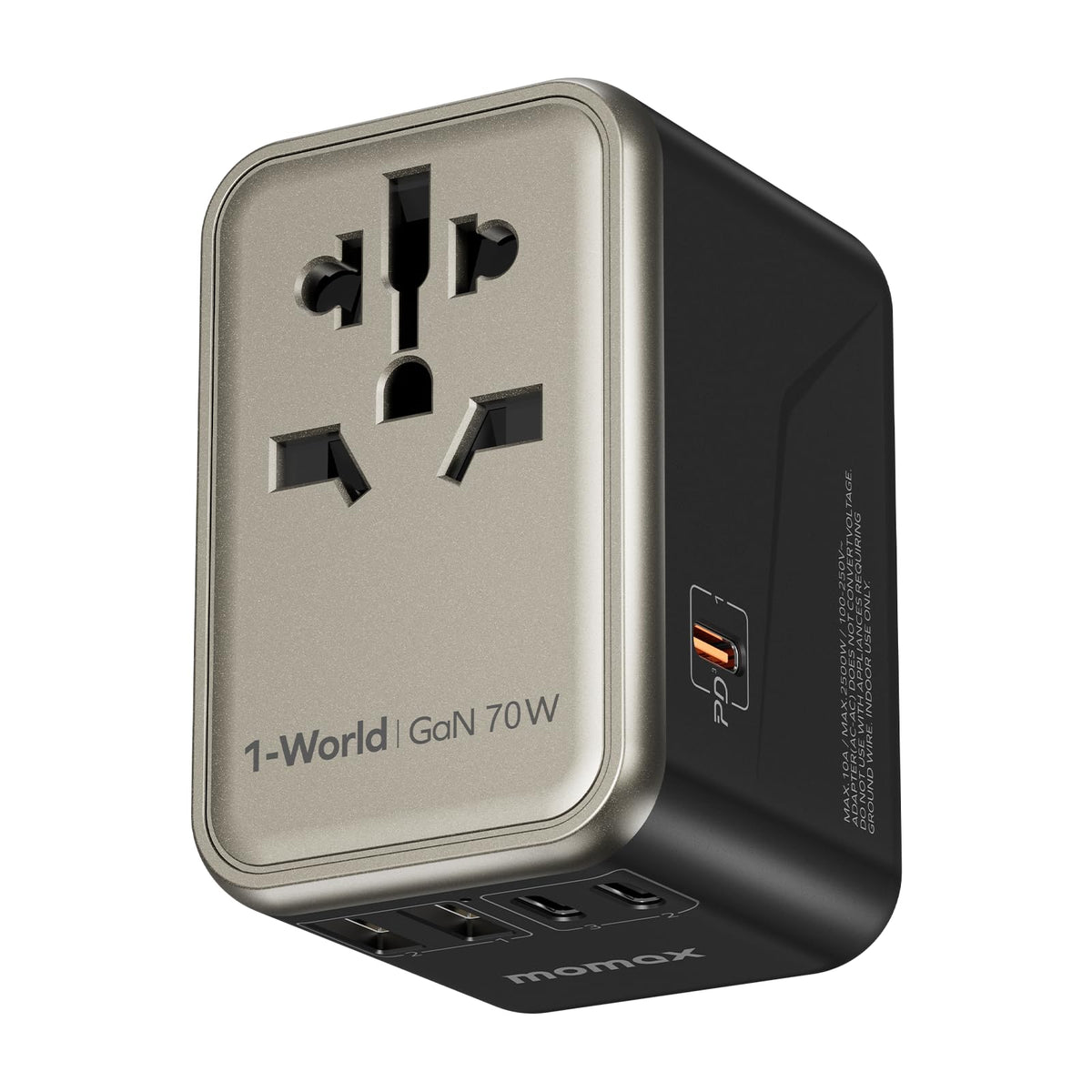 MOMAX Universal Travel Adapter 70W GaN Travel Plug Adapter for UK/EU/AU/US