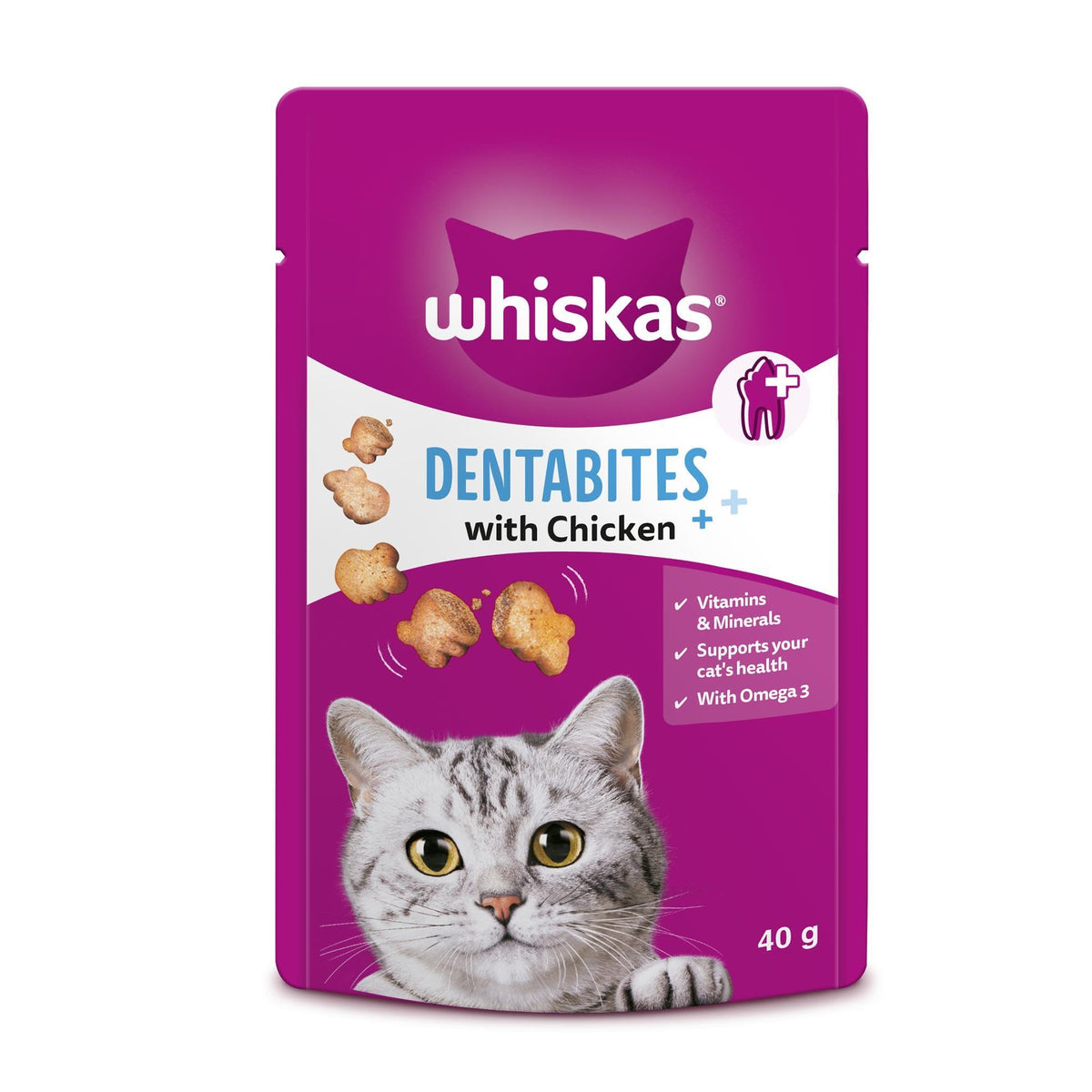 WHISKAS Crunch 100g (Pack of 6) - Tasty Topping Adult Cat Treat Biscuits