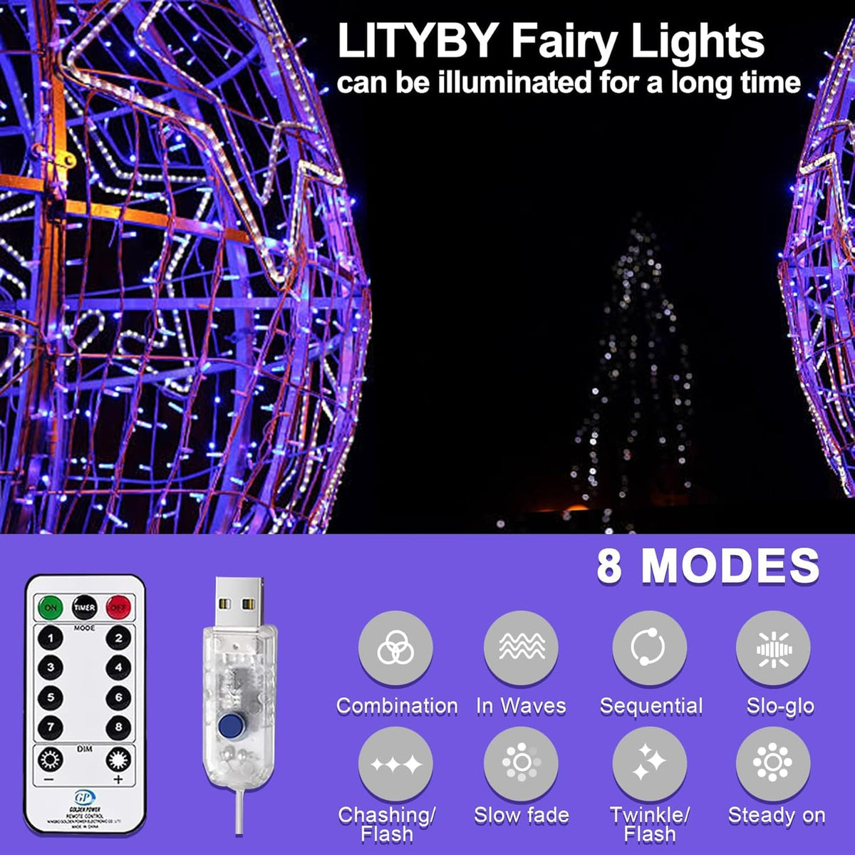 LITYBY Fairy Lights Plug in Waterproof,120LED String Lights Main Powered