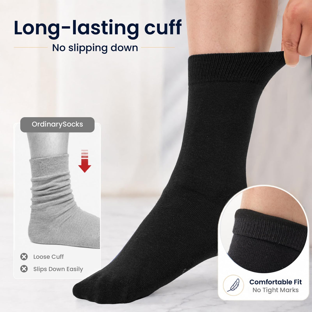 Mens Socks, 6/12 Pairs Cotton Business Socks for Men