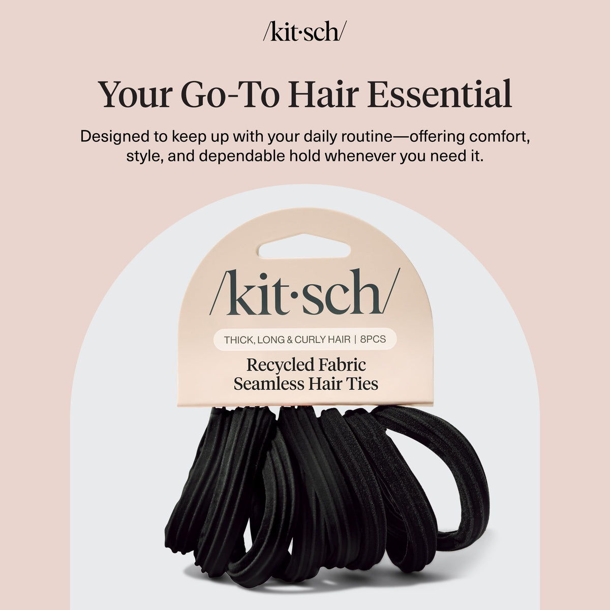 Kitsch Soft Nylon Hair Ties No Damage 6pcs - Black