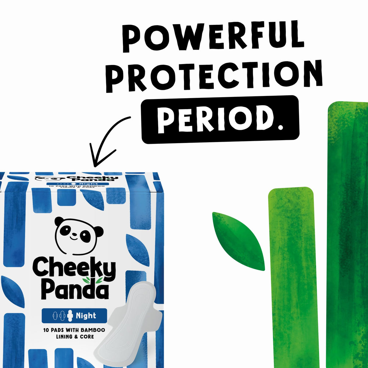 The Cheeky Panda Organic Sanitary Towels for Women – Heavy Flow – 12 Organic Pads Per Pack - with Bamboo Pads and Core