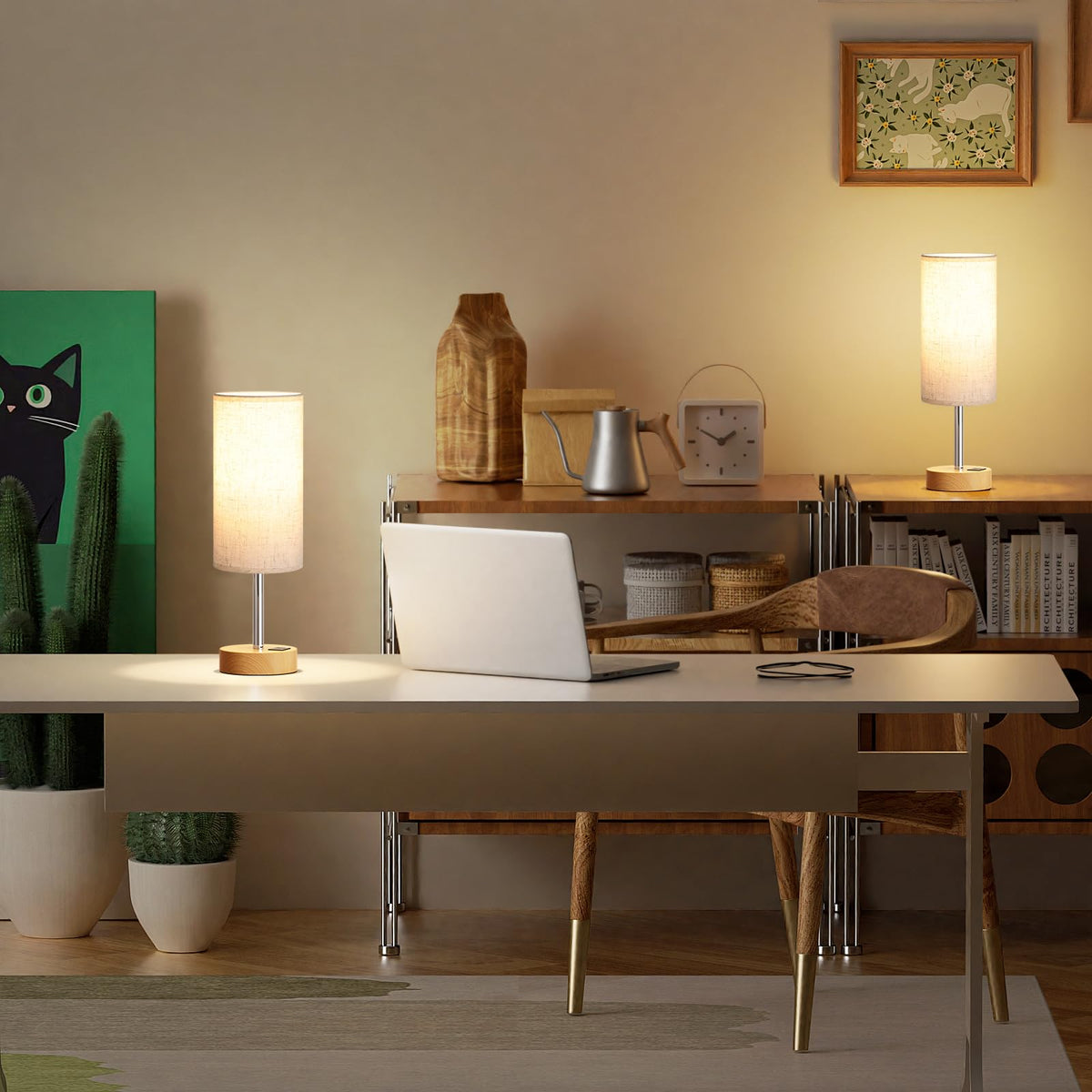 Aooshine Grey Table Lamp, 3-Way Dimmable, USB A + C Charging