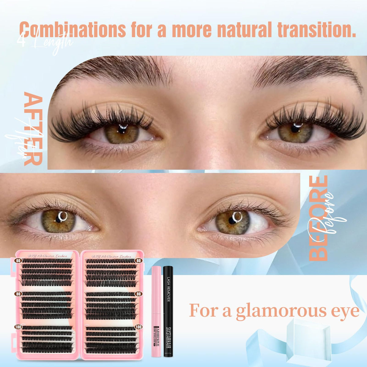 Sixstarhair Individual Eyelashes Kit Lash Clusters with Glue and Remover