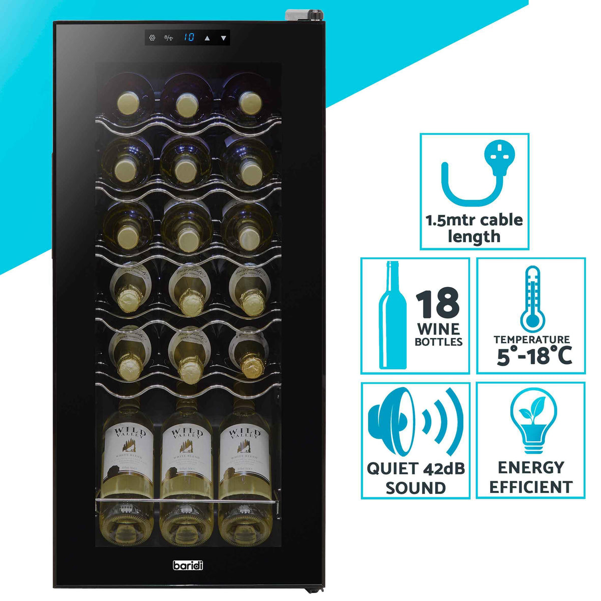 Dellonda Baridi 12 Bottle Wine Fridge with Digital Touch Screen Controls, Metal Shelves & LED Light, Black - DH73