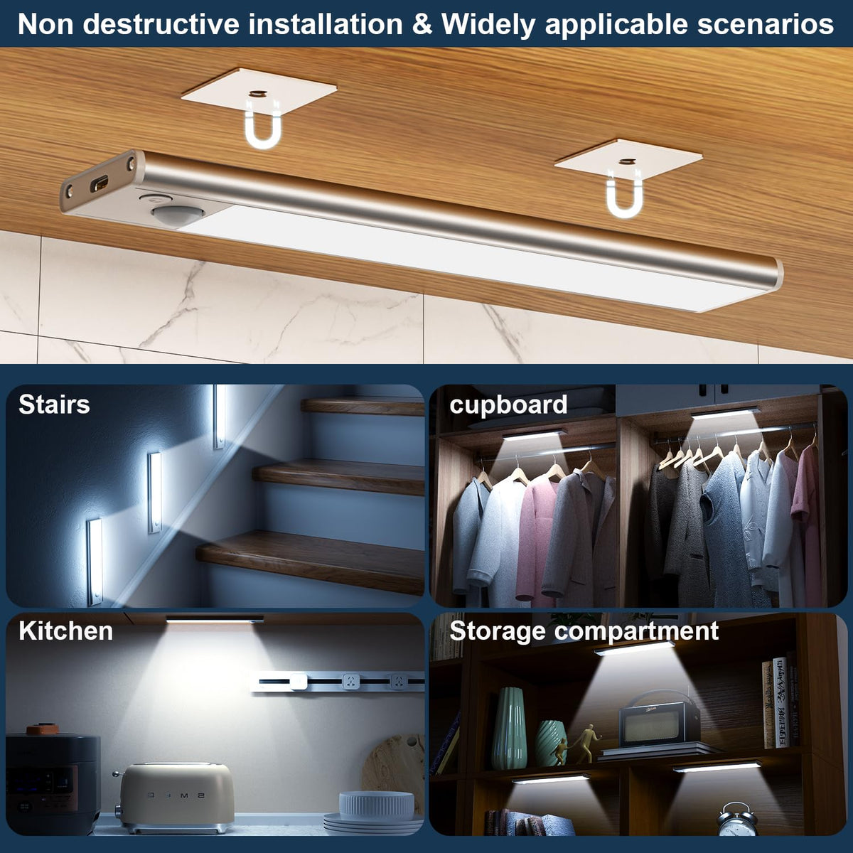 JEKEMORYE Under Cabinet Kitchen Lights Cupboard - LED Motion Sensor Light