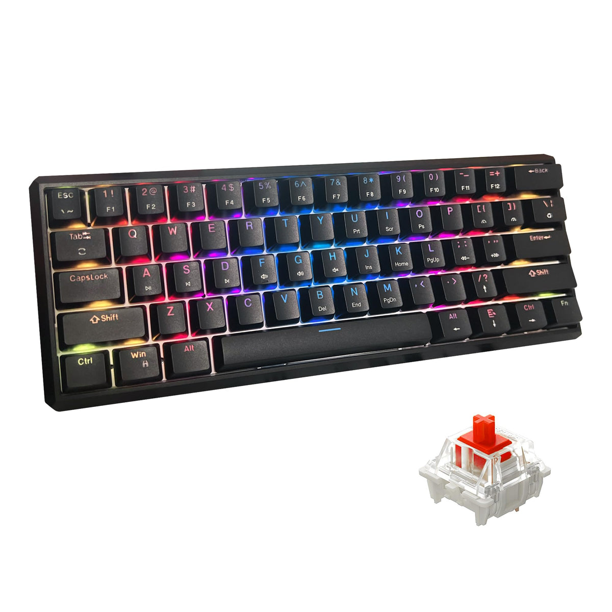 Snpurdiri Wired Mechanical Gaming Keyboard, 60% Size, LED Backlight, 61 Keys, Small Wired Office Keyboard for Windows Laptop/PC, Mac (Black-Red, Blue Switches)