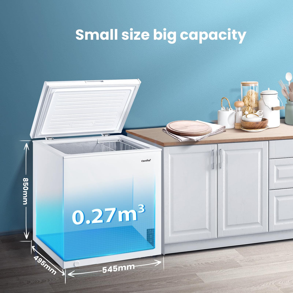 COMFEE' 99L Chest Freezer, Convertible Refrigeration Mode, RCC102BL2UK(E)