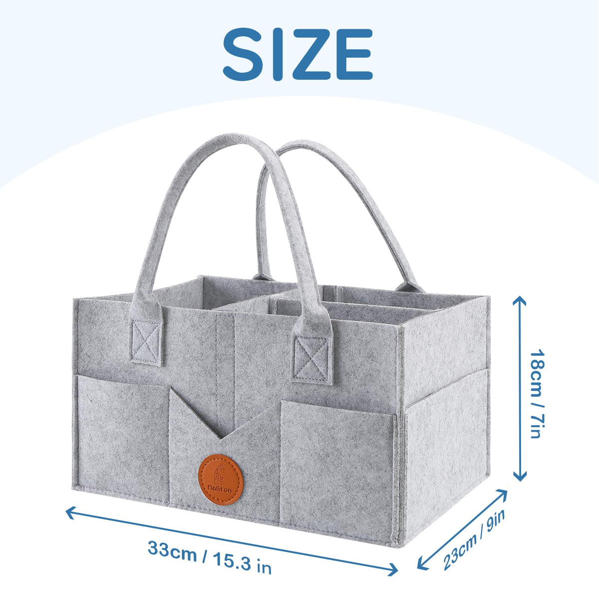 Maliton Nappy Caddy Organiser with 8 Pockets & Removable Dividers (Khaki)